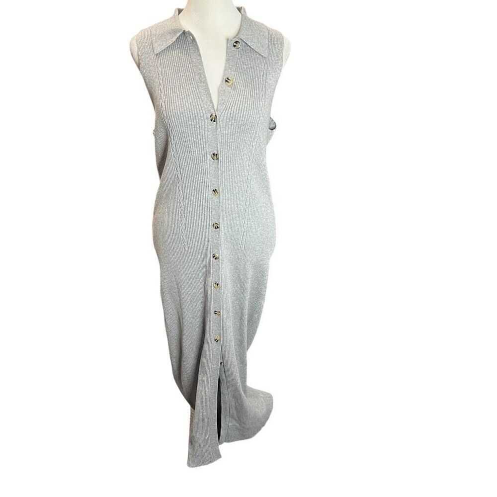 Favorite Daughter Lena Frost Gray Cashmere Blend Rib Knit Midi Dress Size L - Picture 3 of 9